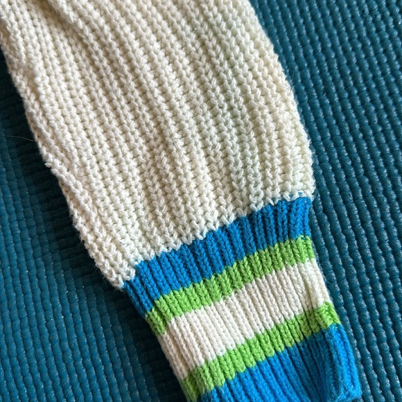 Urban Outfitters BDG Ivory Cropped Collared Taylor Sweater Green Blue Trim M - Picture 11 of 13